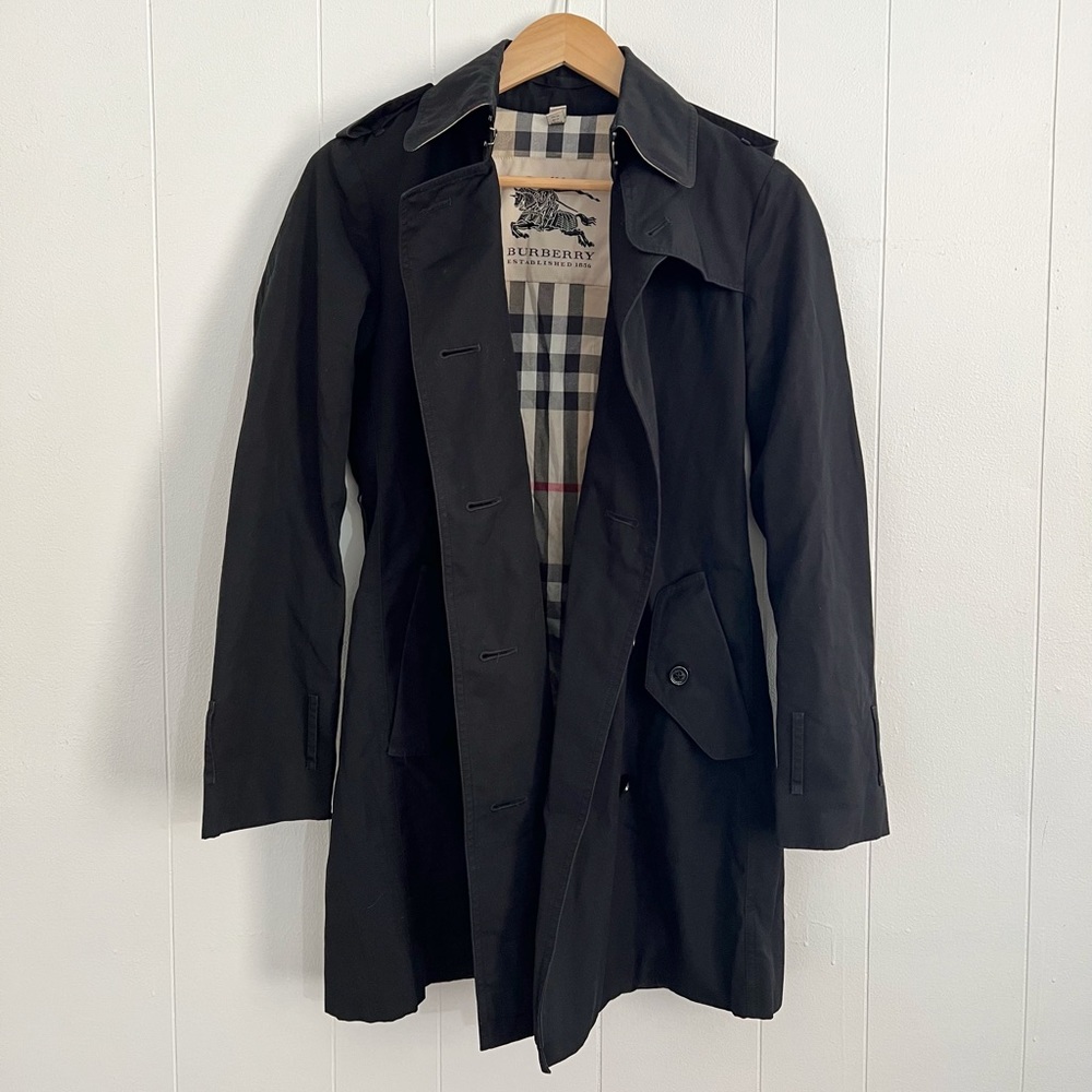 Burberry Trench Check Lined Black Button Front Coat 2